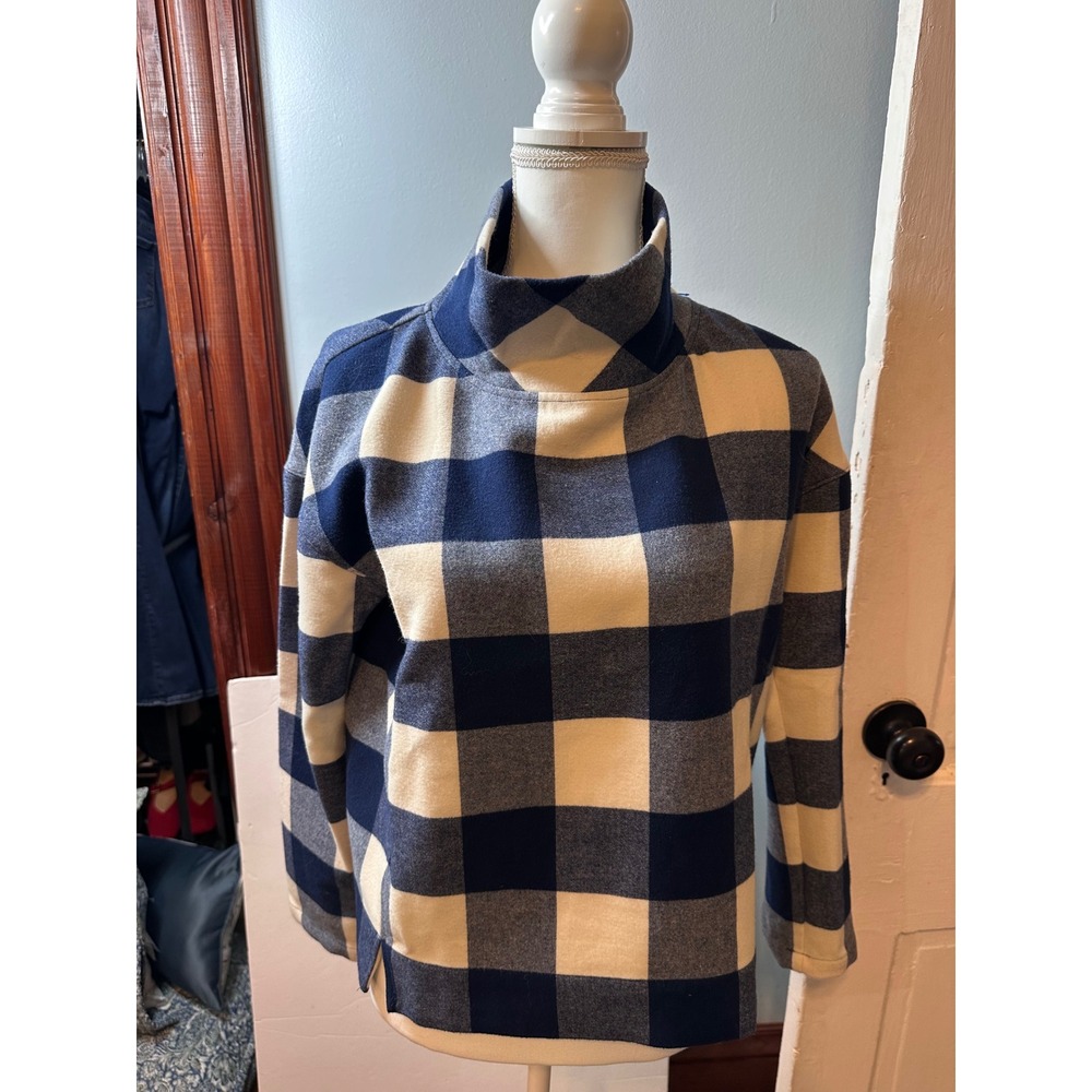 Vineyard Vines Womens XS Navy Buffalo Check Funnel Neck Pullover Top RN134578